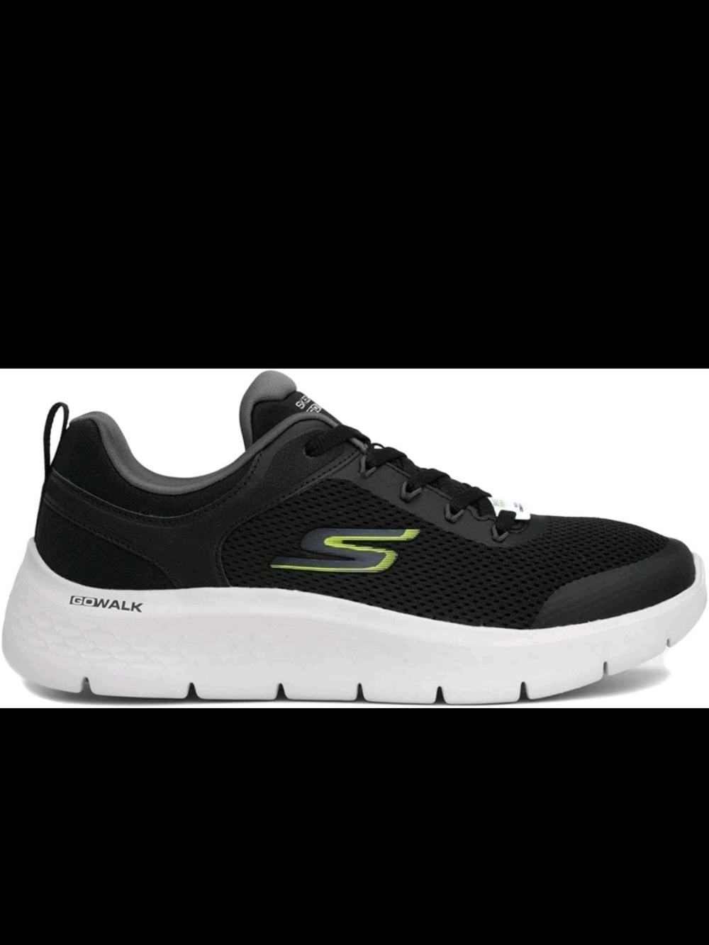Skechers Men's Black Mesh Sneaker with White Sole and Green Accent - Picture 9 of 9